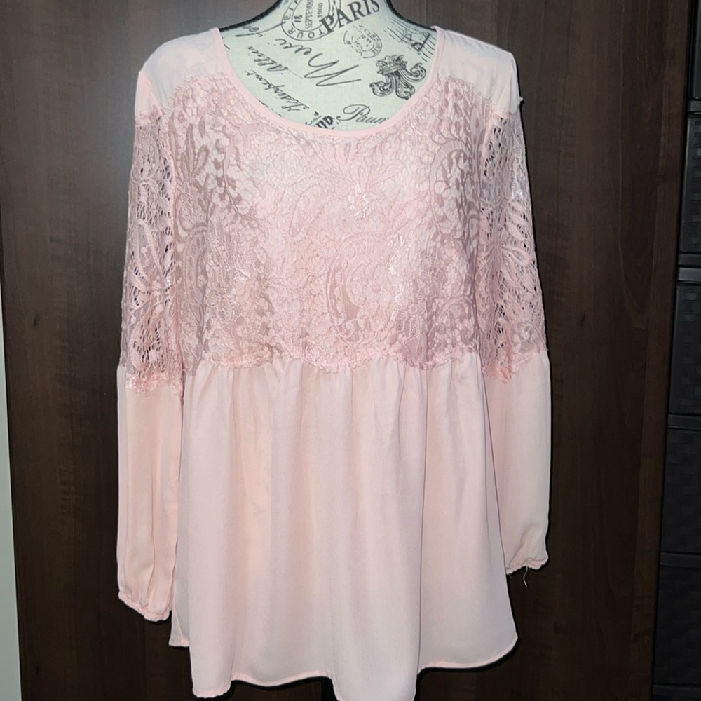 New York & Company Pink Lace Detail Blouse, Size: Medium